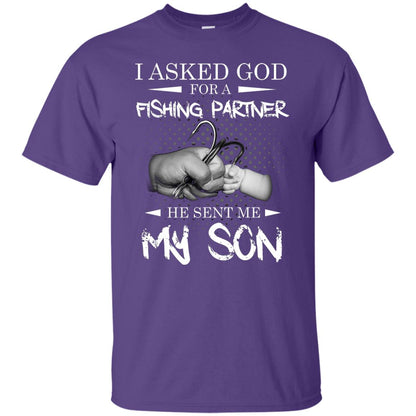 Fishing Daddy Shirt I Asked God For A Fishing Partner He Sent Me My Son Purple