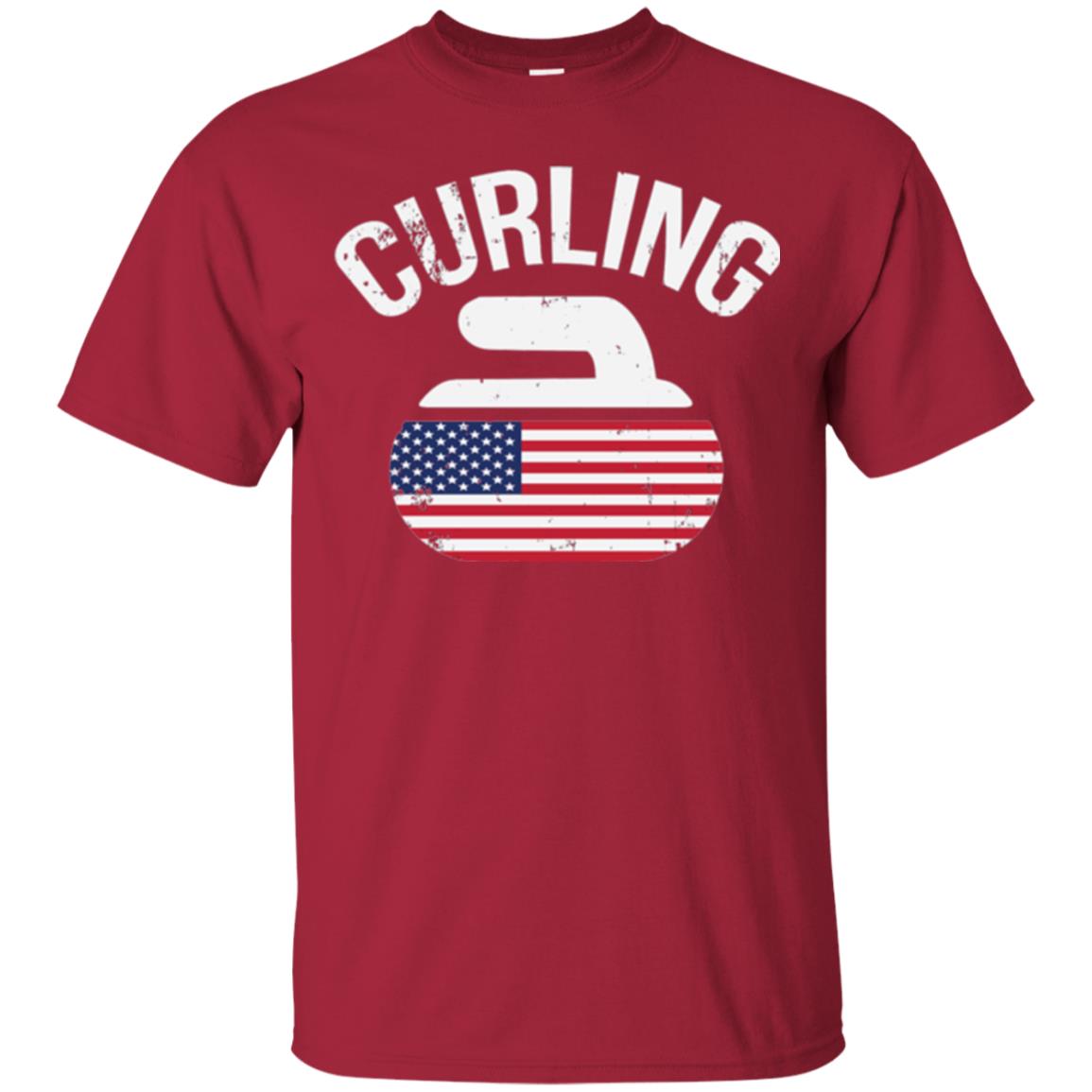 Usa Red White And Blue American Flag Curling Stone T-shirt Cardinal
