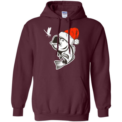Bass Fishing Santa Hat Christmas Gift Shirt For Fishing Lovers Maroon