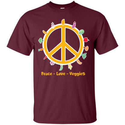 Vegetarian T-shirt Peace Love Veggies Maroon