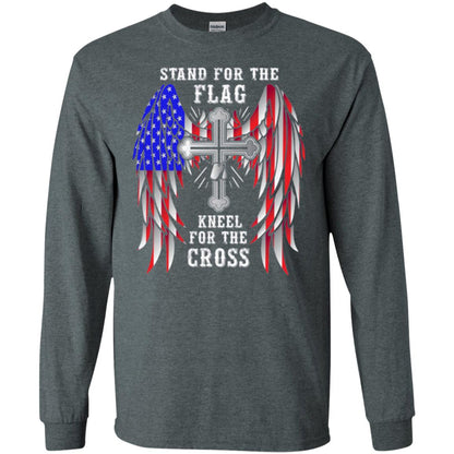 Christian T-shirt Stand For The Flag Kneel For The Cross Dark Heather