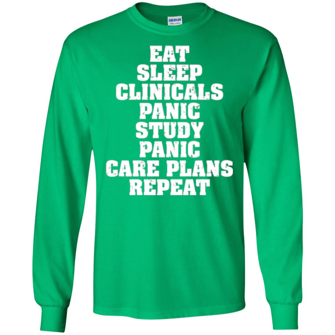 Funny Nursing Student T-shirt Eat Sleep Clinicals Panic Irish Green