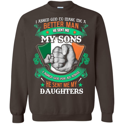 He Sent Me My Sons He Sent Me My Daughters Saint Patrick's Day Shirt For Dad Dark Chocolate