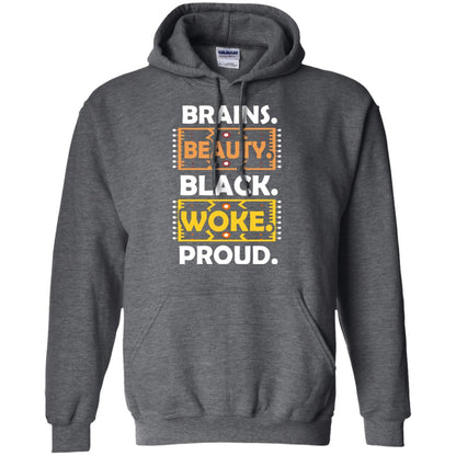 Brains Beauty Black Woke Proud African American T-shirt Dark Heather