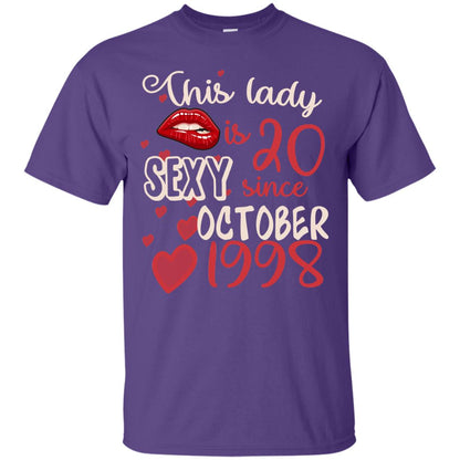 This Lady Is 20 Sexy Since October 1998 20th Birthday Shirt For October Womens Purple