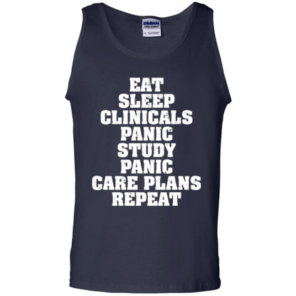 Funny Nursing Student T-shirt Eat Sleep Clinicals Panic Navy