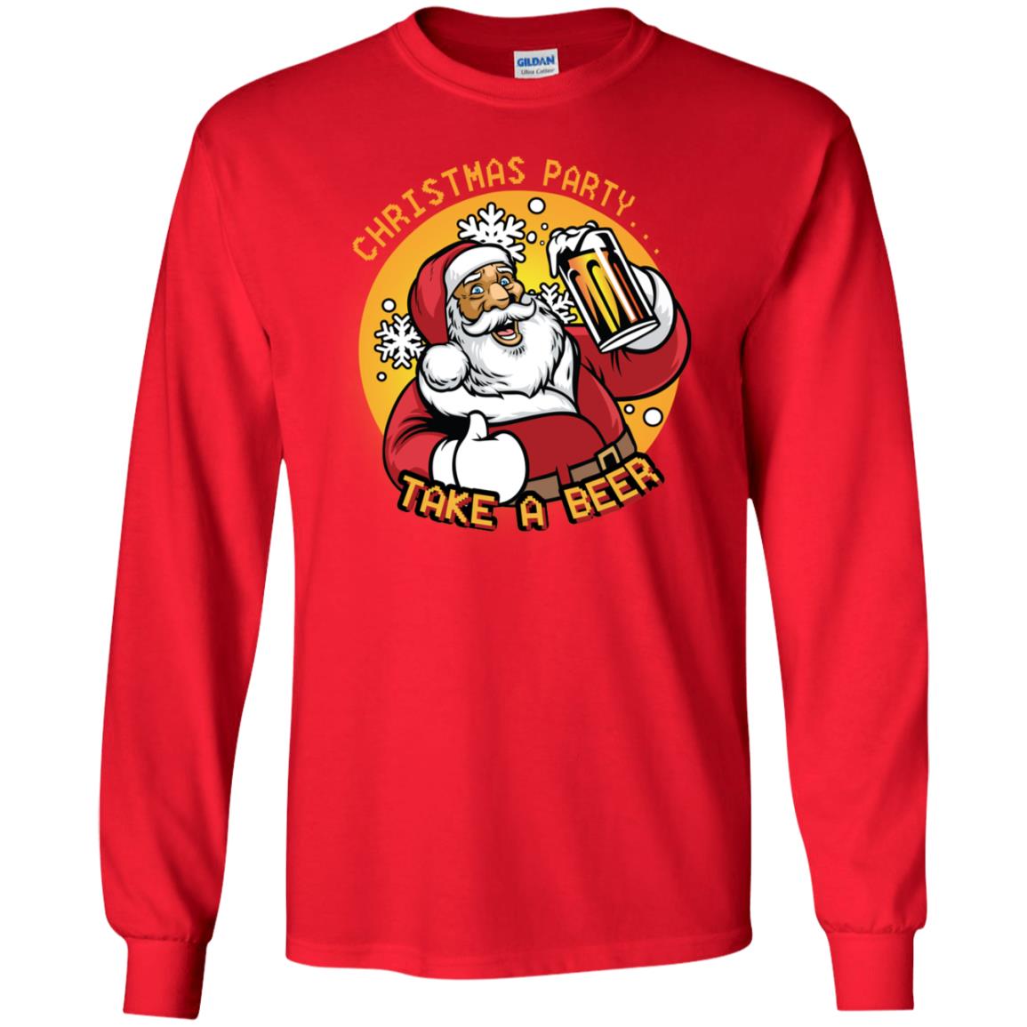 Christmas Party Take A Beer Santa X-mas Gift Shirt Red