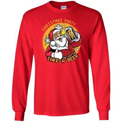 Christmas Party Take A Beer Santa X-mas Gift Shirt Red