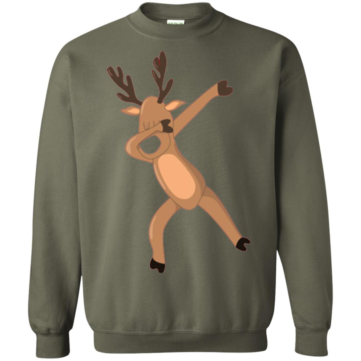 Christmas T-shirt Dabbing Reindeer Military Green