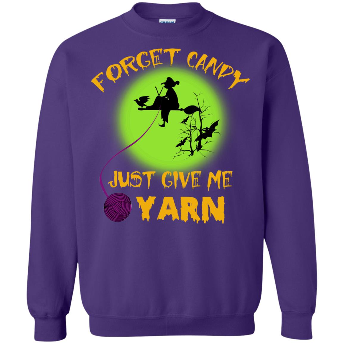 Forget Candy Just Give Me Yarn Crocheting Witches Halloween Shirt Purple
