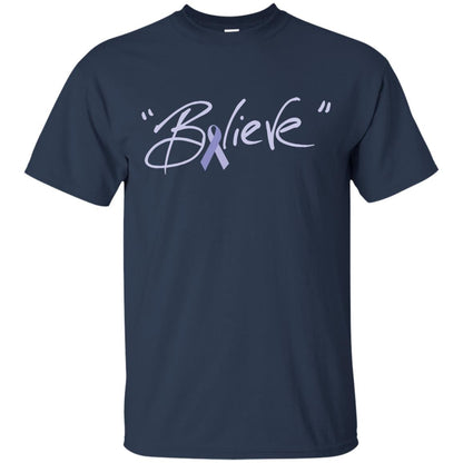 Esophageal And Stomach Cancer Awareness Shirt Periwinkle Blue Ribbon Believe Navy
