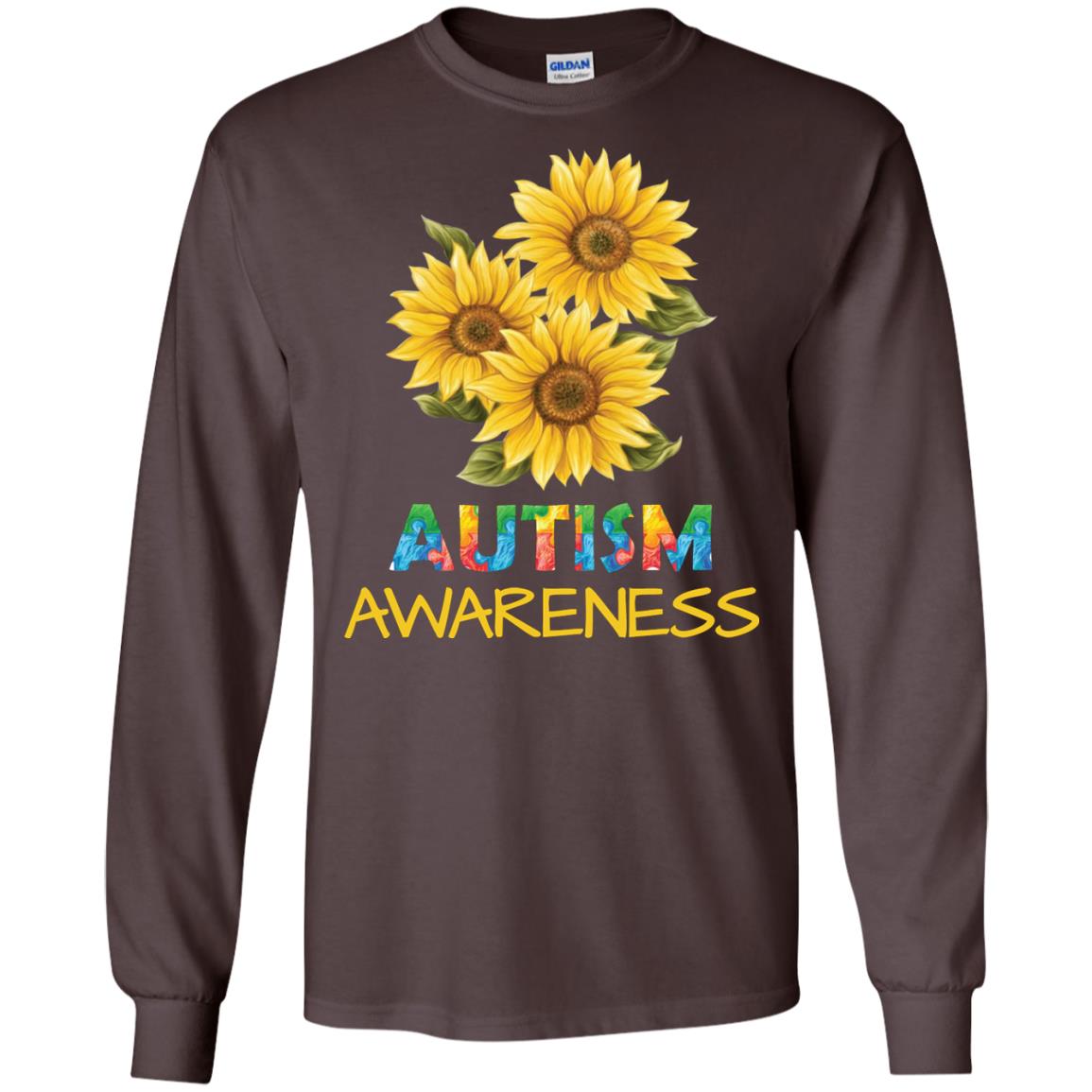 Autism Awareness Sunflower Shirt Dark Chocolate