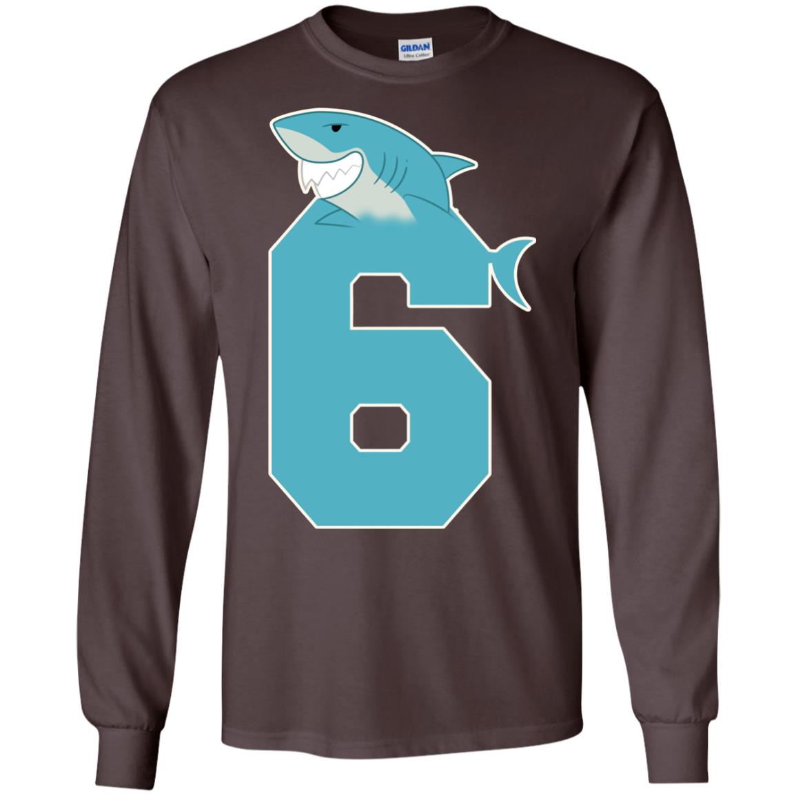 6th Birthday Shark Party Shirt Dark Chocolate