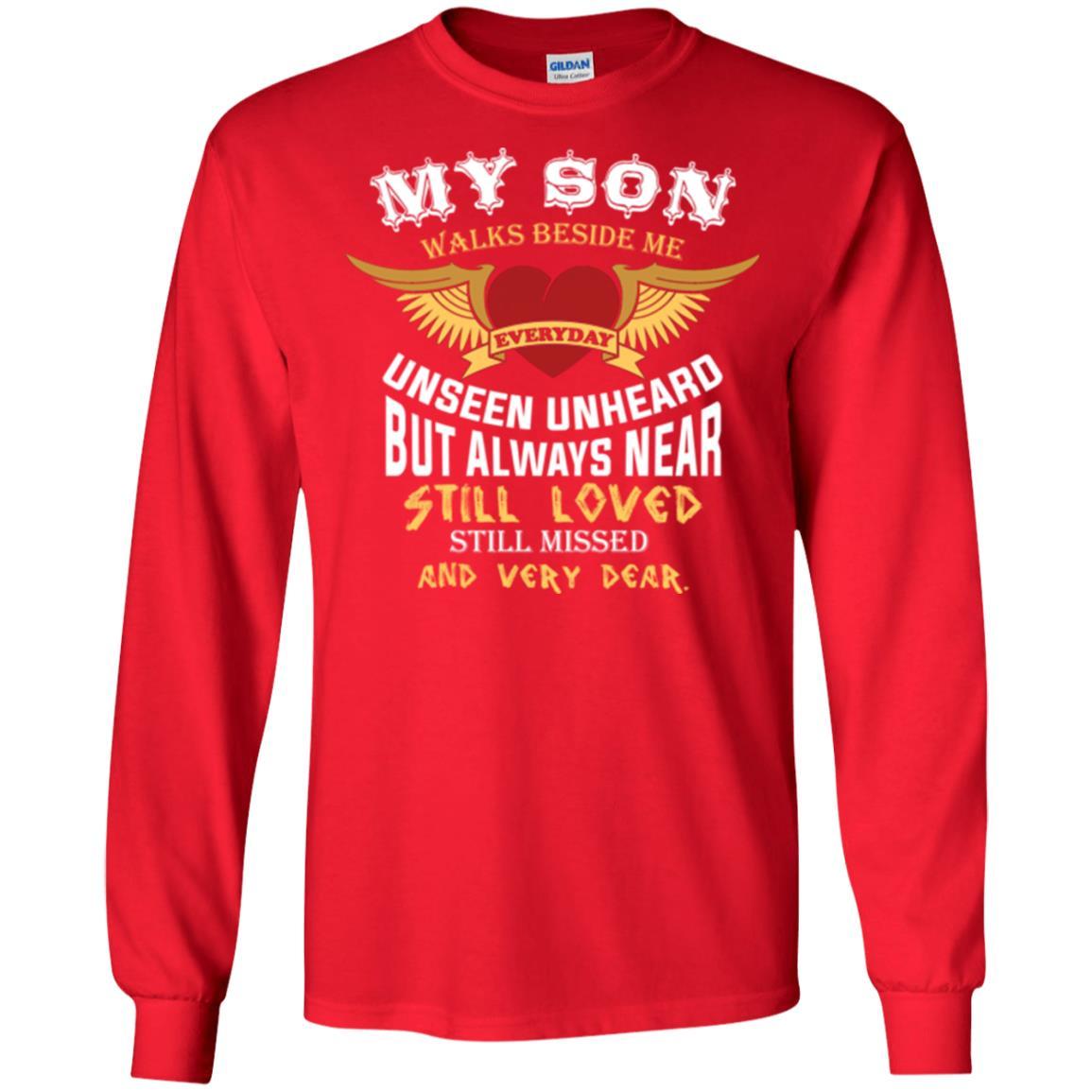Family T-shirt My Son Walks Beside Me Everyday Red