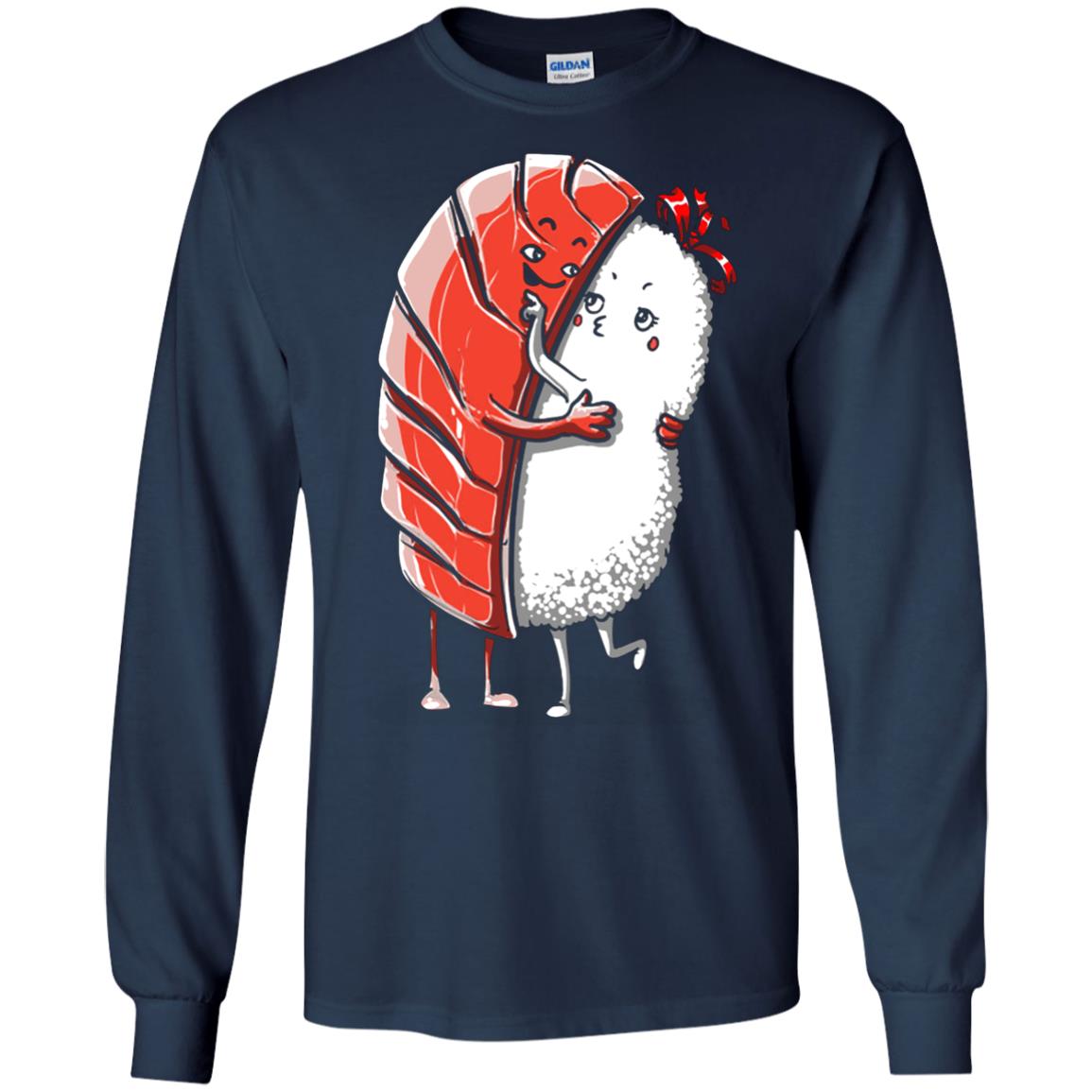 Sushi Lover T-shirt Salmon Sashimi Sushi Hug Love Navy
