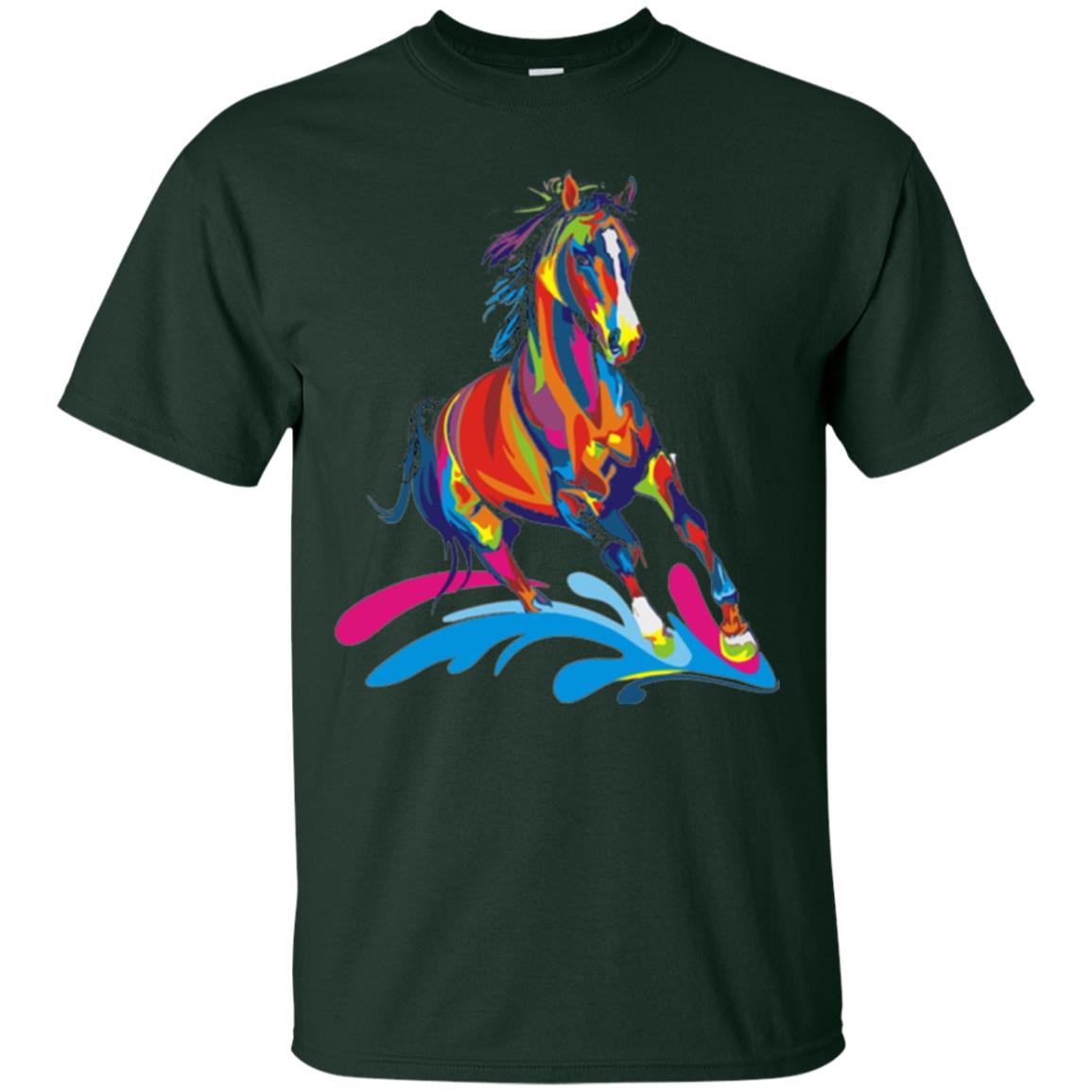 Horse Lovers T-shirts Colorful Horse Forest Green