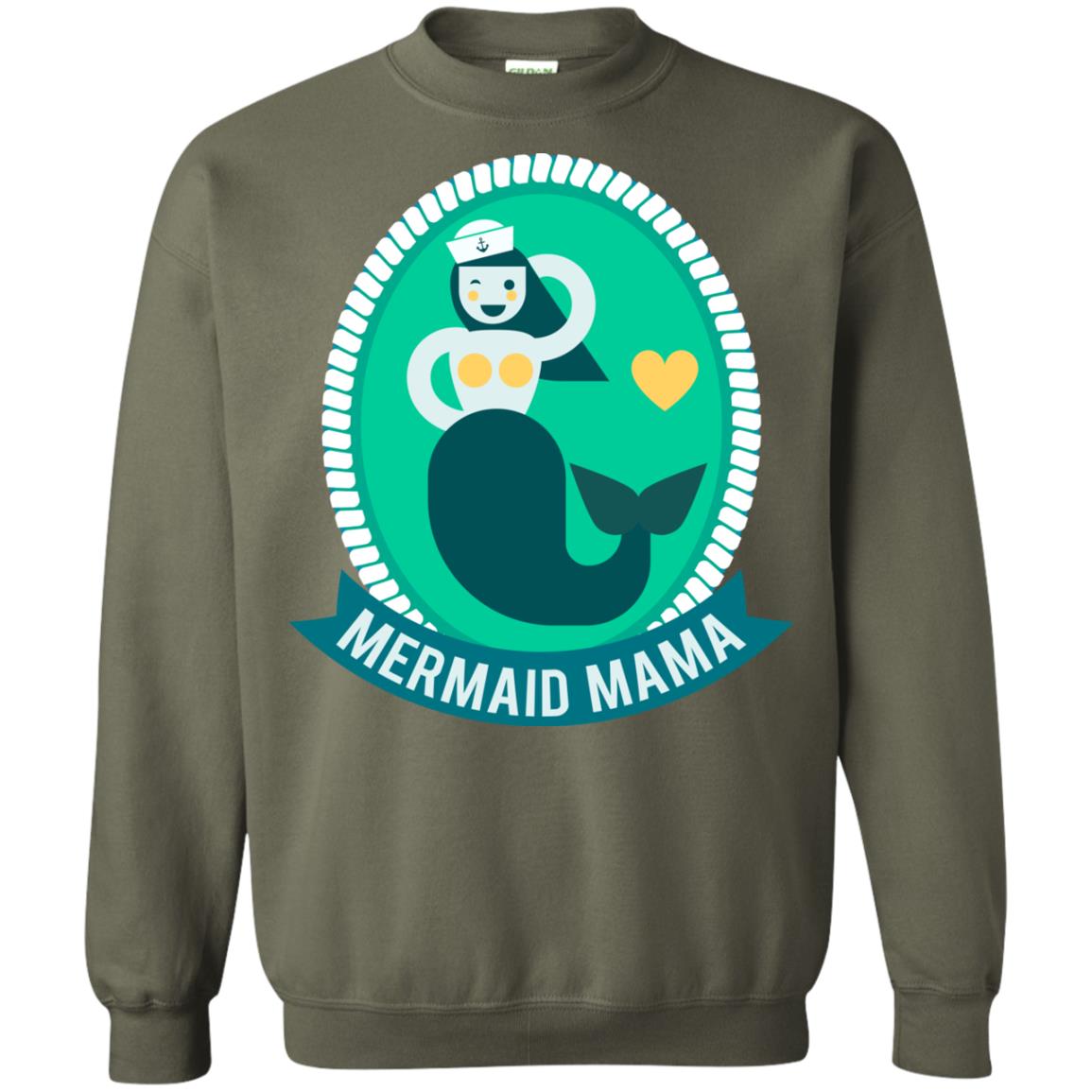 Mermaid Mama Cool Shirt For Grandma Love Mermaid Military Green