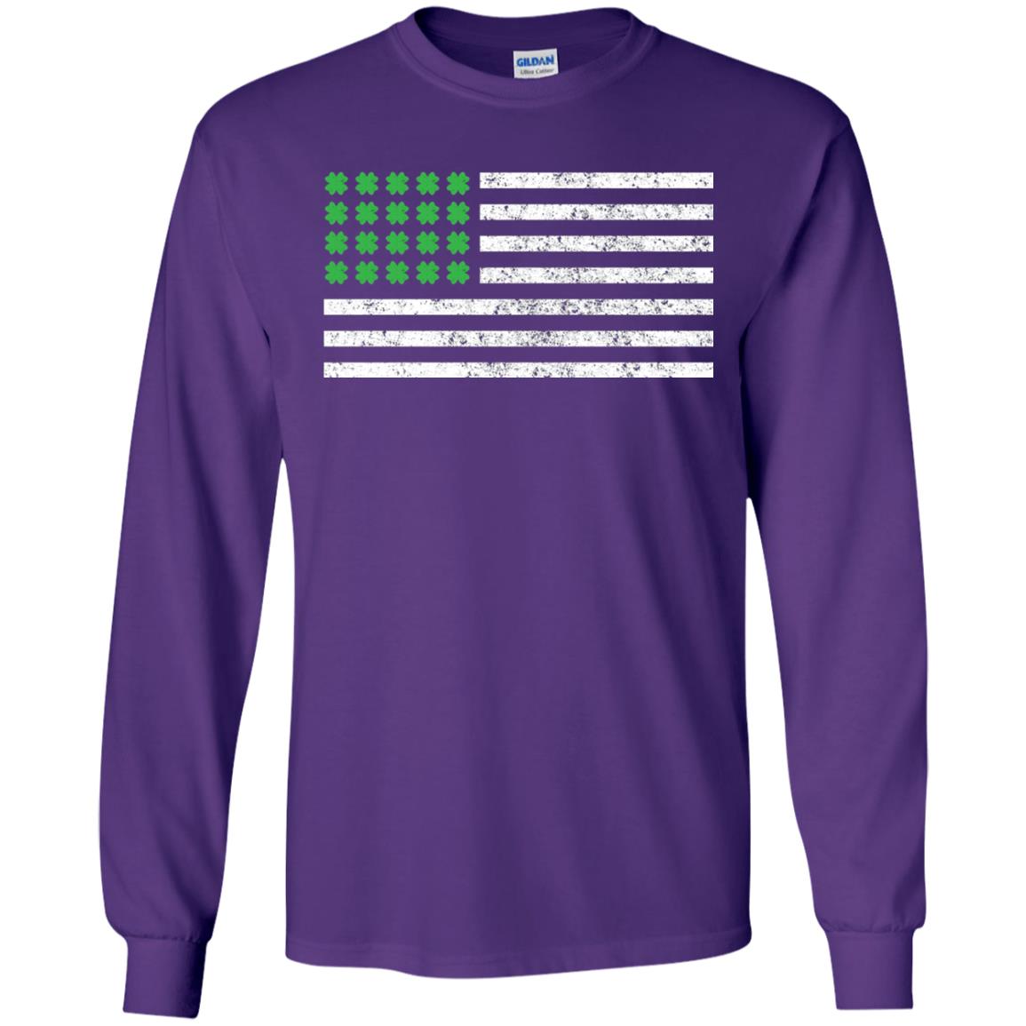Usa Flag With Irish Shamrock St Patricks Day T-shirt Purple