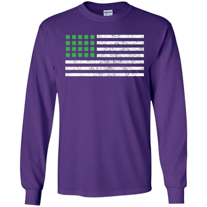 Usa Flag With Irish Shamrock St Patricks Day T-shirt Purple