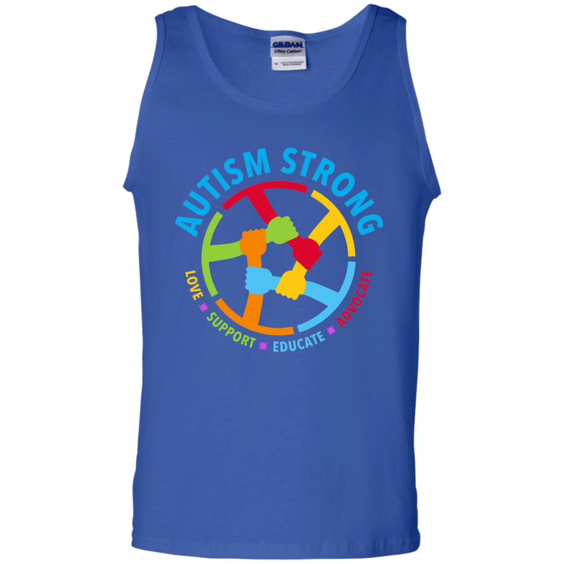 Autism Strong Love Support Educate Advocate Autism Awareness T-shirt Royal