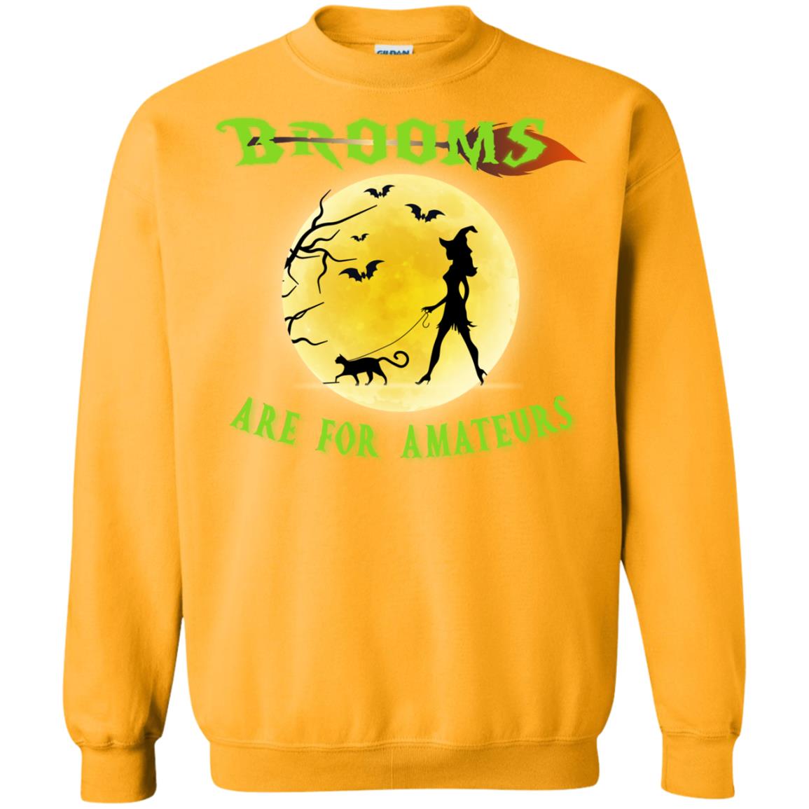 Brooms Are For Amateurs Witches Walk With Cat Funny Halloween Shirt Gold