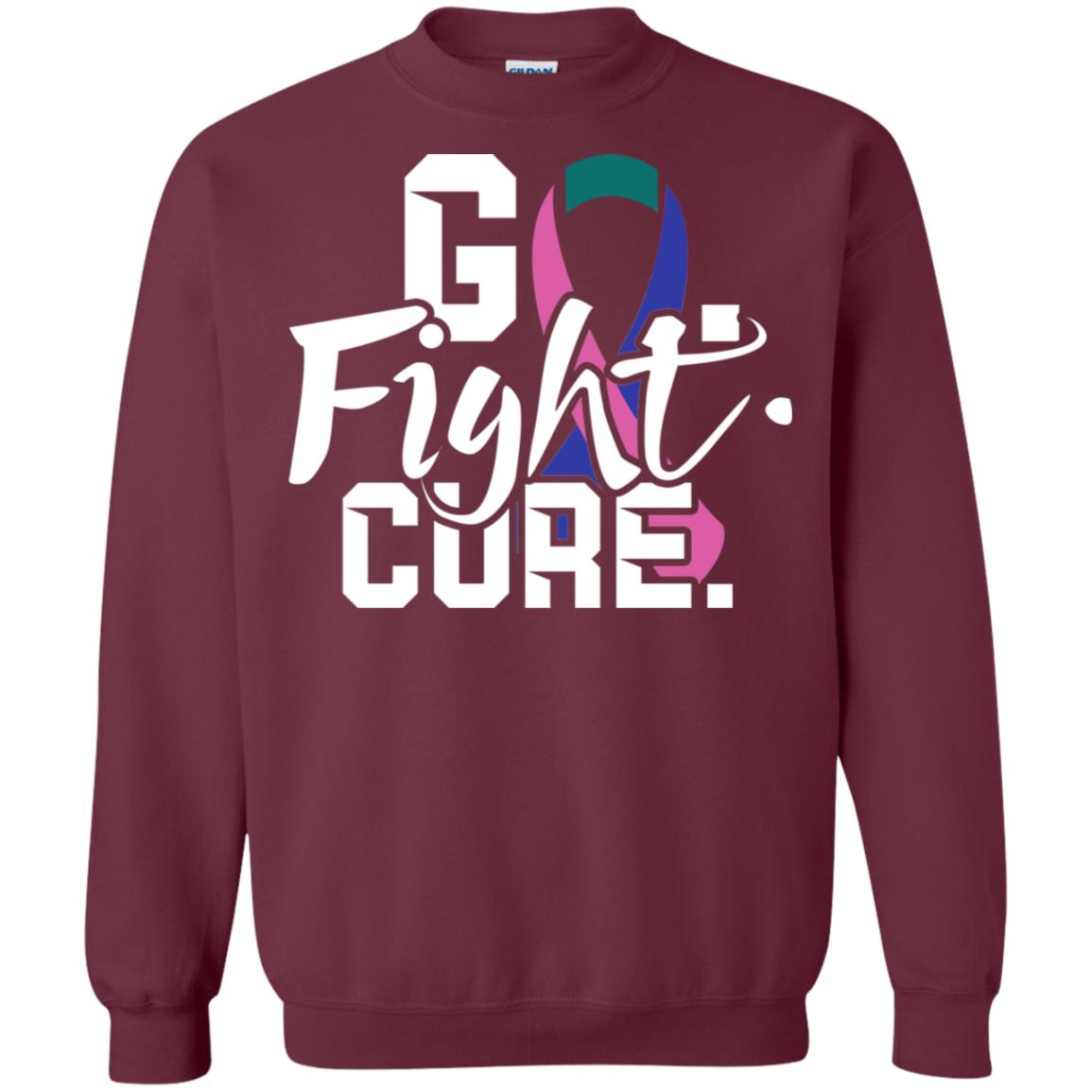 Thyroid Awareness Go Fight Cure Teal Pink Blue Ribbon Shirt Maroon