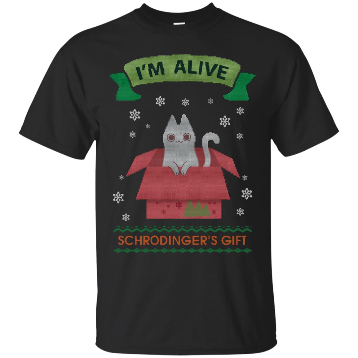 Im Alive Schrodingers Gift Cat Christmas Shirt Black