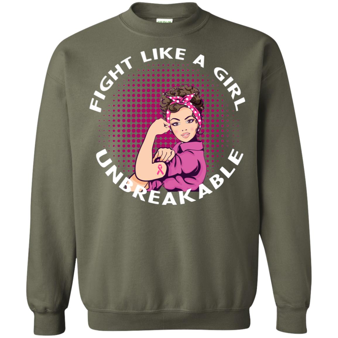 Fight Like A Girl Unbreakable Breast Awareness Shirt Military Green