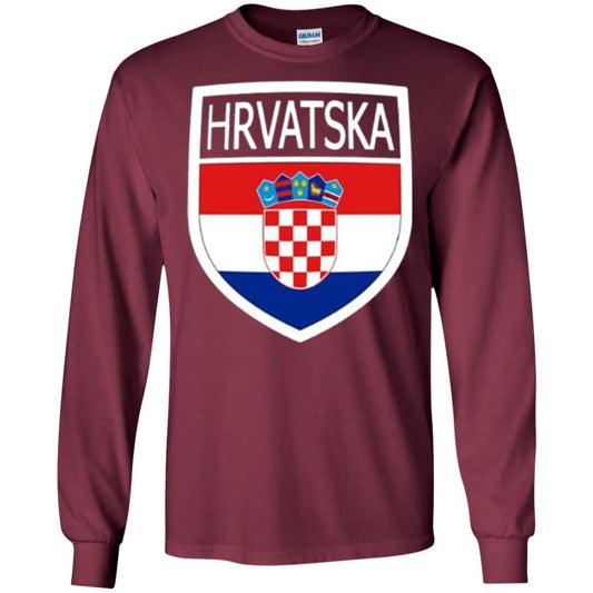 Croatia Shield T-shirt Hrvatska Patch Croatian Flag Badge Maroon
