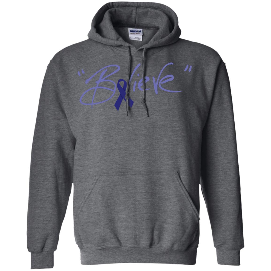 Colon Cancer Awareness Shirt Dark Blue Ribbon Believe Dark Heather