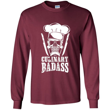 Culinary Badass Funny Chef Skull Knifes Cooking Tshirt Maroon