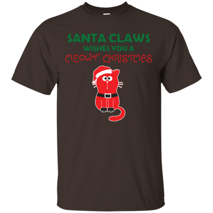 Christmas T-shirt Santa Claws Wishes You A Meowy Christmas Dark Chocolate
