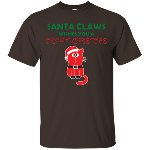 Christmas T-shirt Santa Claws Wishes You A Meowy  Christmas