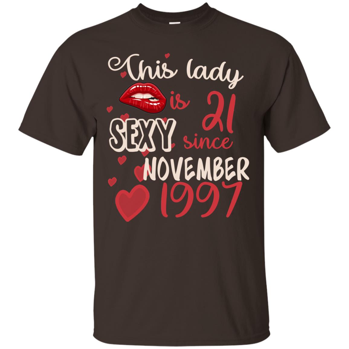 This Lady Is 21 Sexy Since November 1997 21st Birthday Shirt For November Womens Dark Chocolate