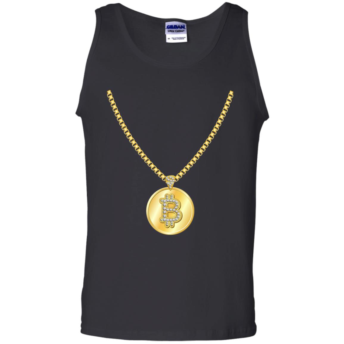 Funny Bitcoin T-shirt Gold Chain Cryptocurrency Necklace Black