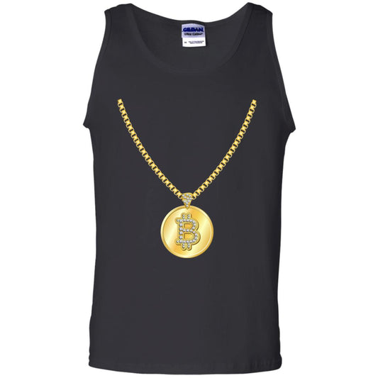 Funny Bitcoin T-shirt Gold Chain Cryptocurrency Necklace Black