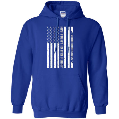 Brain Awareness His Fight Is My Fight Grey Ribbon Stars Flag Of Usa Shirt Royal