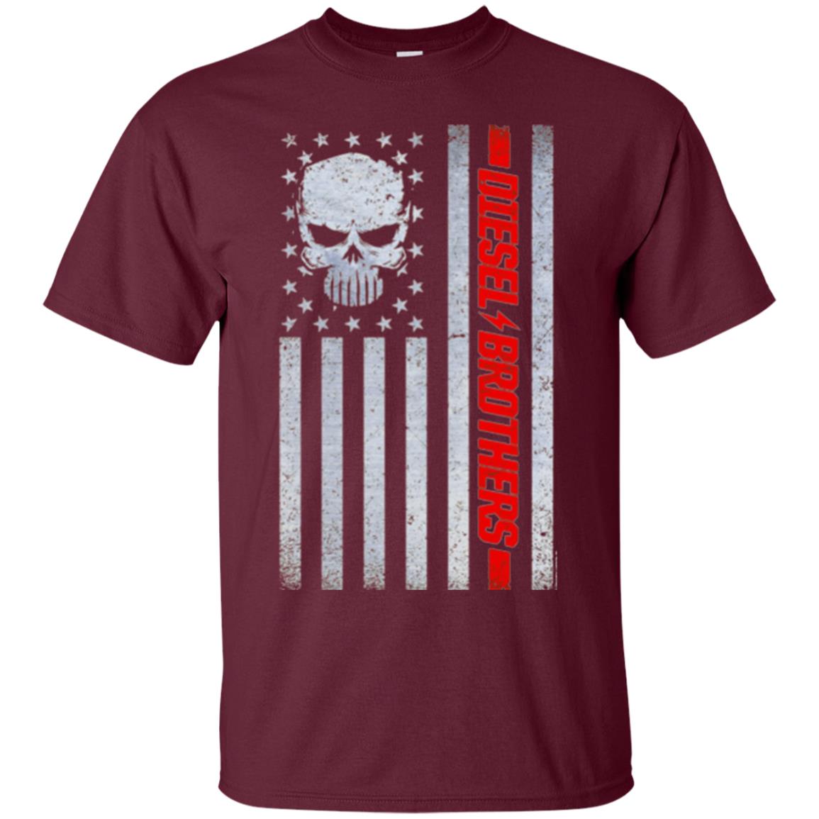 Grungy American Flag Skull T-shirt Diesel Brothers Maroon