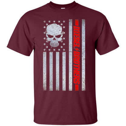 Grungy American Flag Skull T-shirt Diesel Brothers Maroon