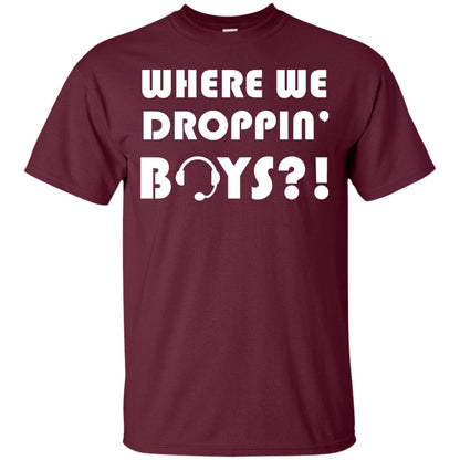Where We Dropping Boys Gamer Shirt Maroon