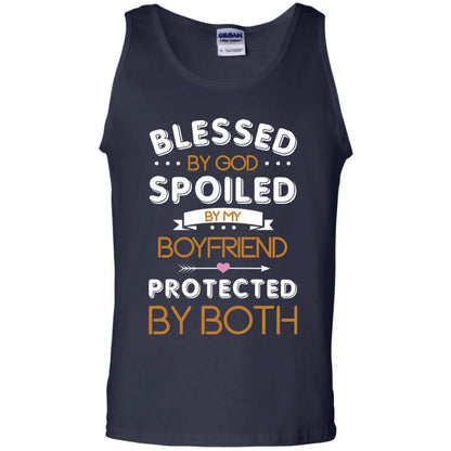 Blessed By God Spoiled By My Boyfriend Protected By Both Shirt Navy