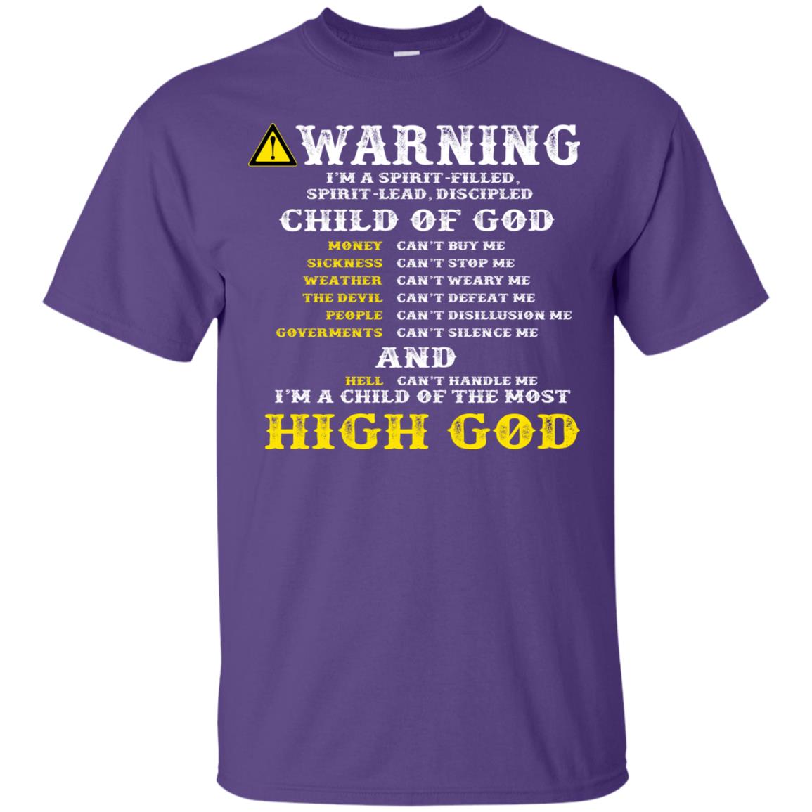 Christian T-shirt Warning I’m A Spirit-filled Spirit-lead Discipled Child Of God Purple