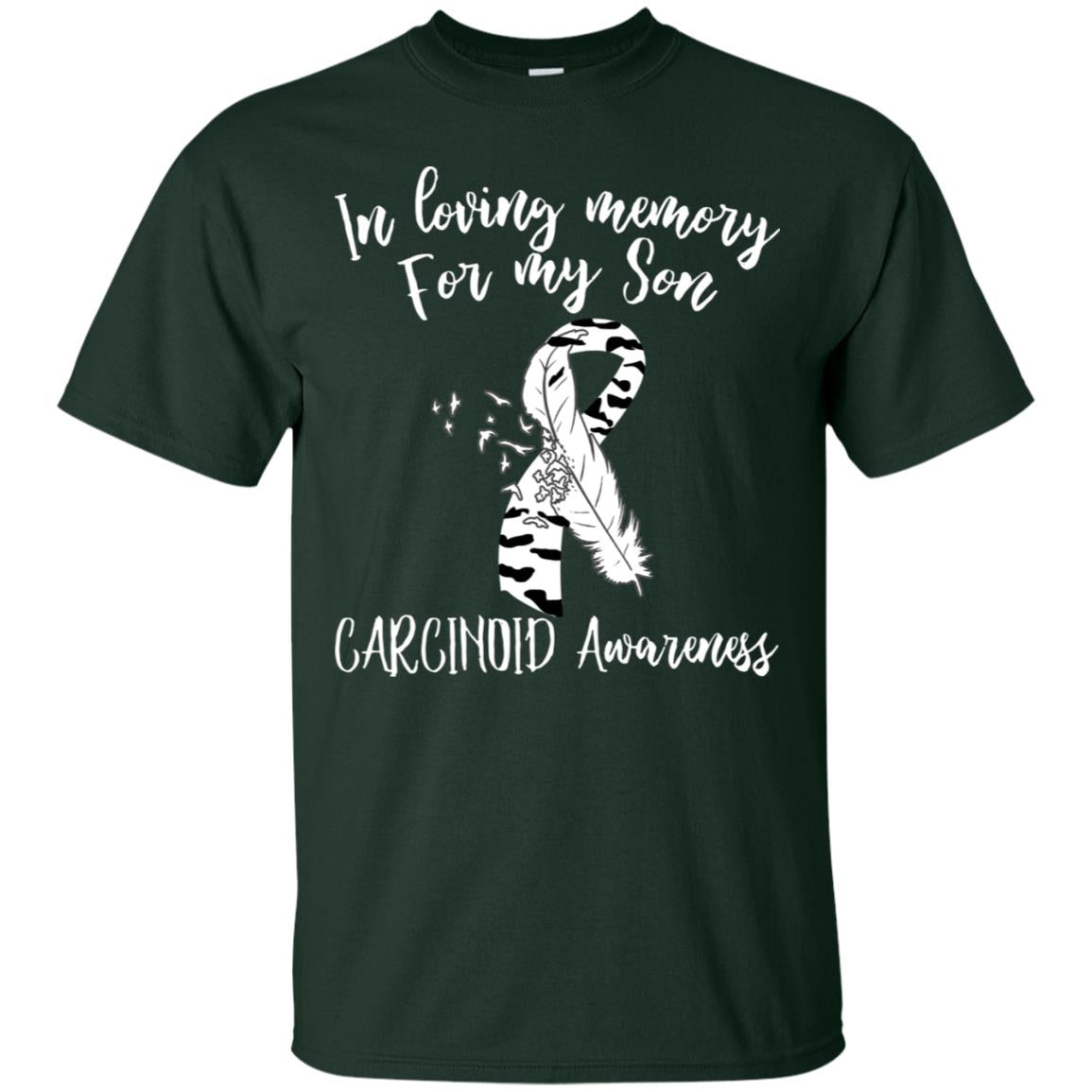 In Loving Memory For My Son Carcinoid Awarenss Zebra Stripe Ribbons Shirt Forest
