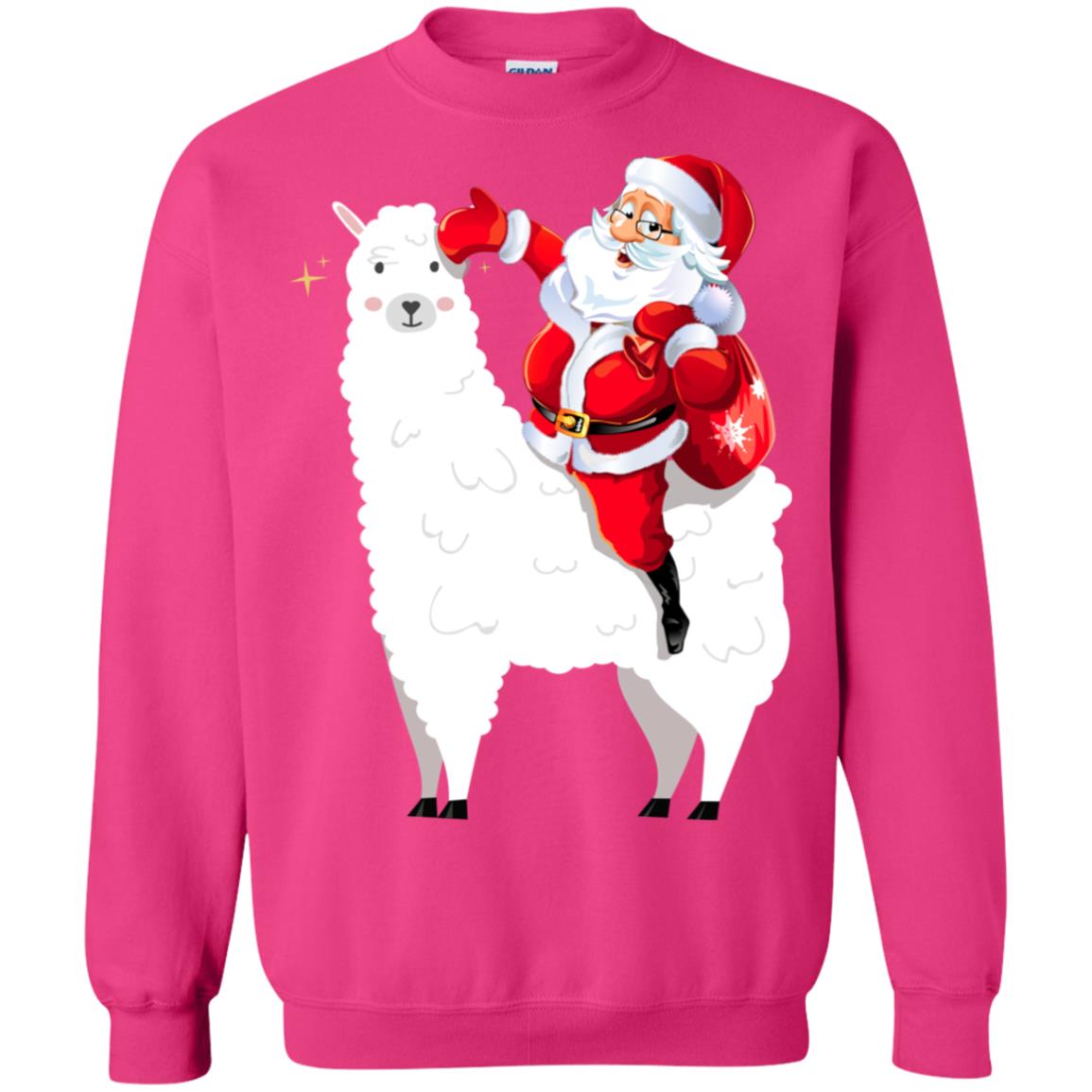 Alpaca Llama And Santa Claus X-mas Gift Shirt Heliconia