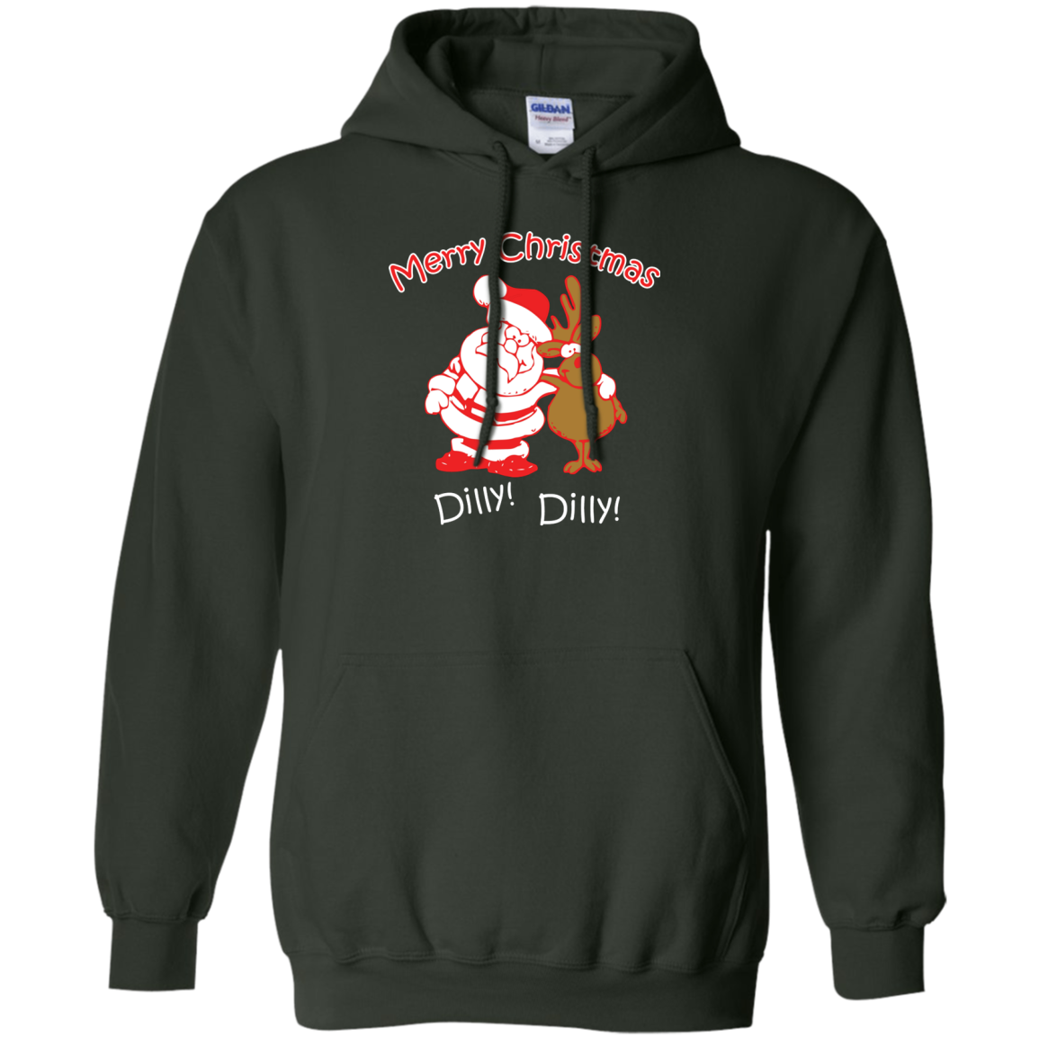 Christmas T-Shirt Merry Christmas Santa And Reindeer Dilly! Dilly! Forest Green