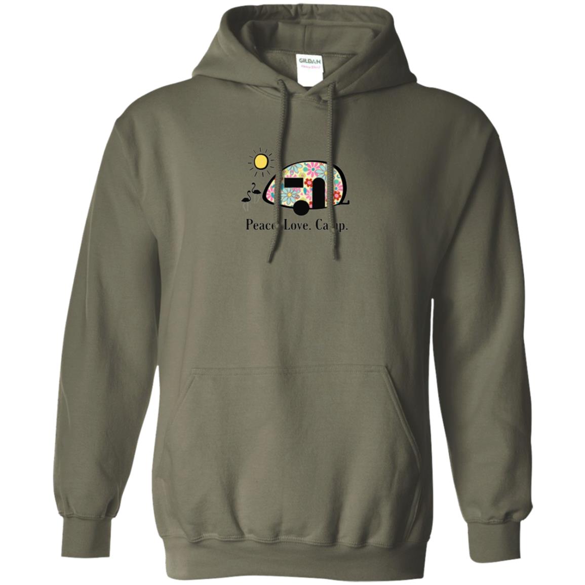 Camping Lover T-shirt Peace Love Camp Military Green
