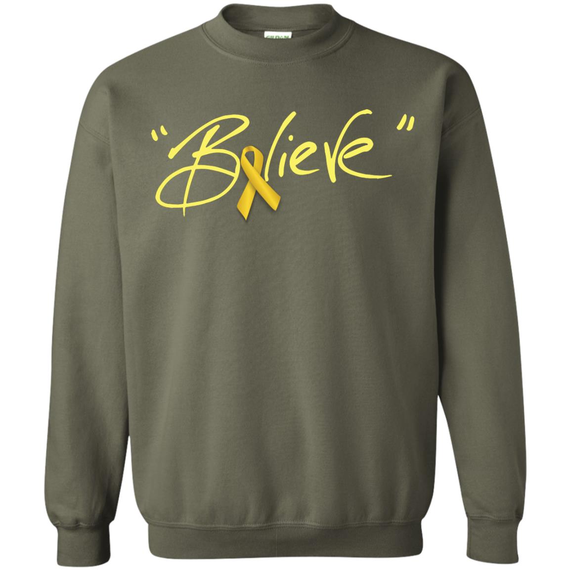 Childhood Cancer Awareness Shirt Gold Ribbon Believe Military Green