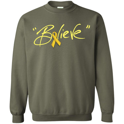 Childhood Cancer Awareness Shirt Gold Ribbon Believe Military Green