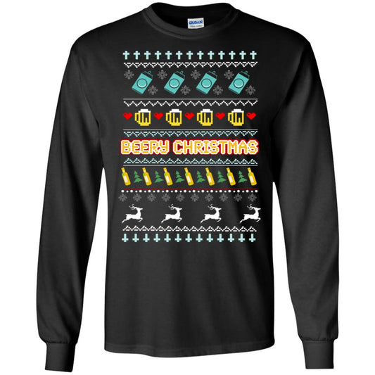 Beery Christmas Merry X-mas Beer Drinking Lovers Gift Shirt Black