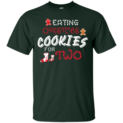 Christmas T-shirt Eating Christmas Cookies For Two Forest Green
